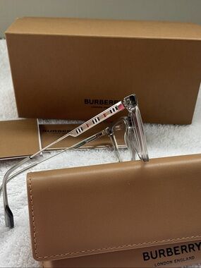 Burberry Clear Rectangular Glasses with Black Temple Tips